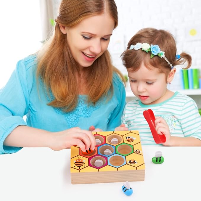Toddler Fine Motor Skills Toys, Bee to Hive Matching Game, Wooden Color Sorting Toy for Toddler 2 3 Years Old, Montessori Preschool Learning Toys Gift for Children