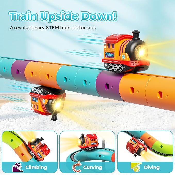 3D Electric Train Set for Kids, Gravity-Defying Track Building Toy with Lights & Sounds, Train Toy for 5 Year Old Boys