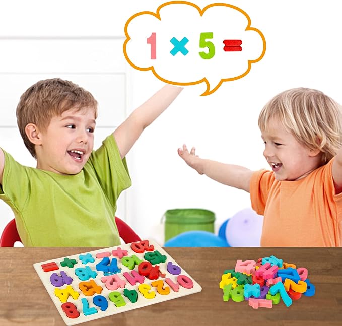 Attmu Number Puzzle Wooden Puzzles for Toddlers Toy | Shape Learning Toys with Puzzle Board & Number Blocks, Preschool Educational Toys Gifts for Girls Boys