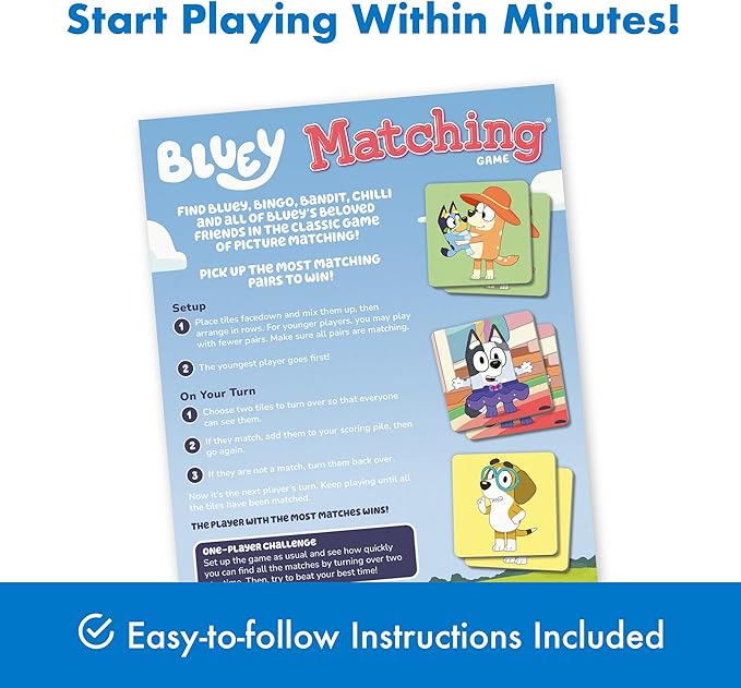 Wonder Forge Bluey Matching Game - Family & Toddler Games - Educational Toys - Memory & Brain Games for Kids Ages 3-5, Indoor Recess
