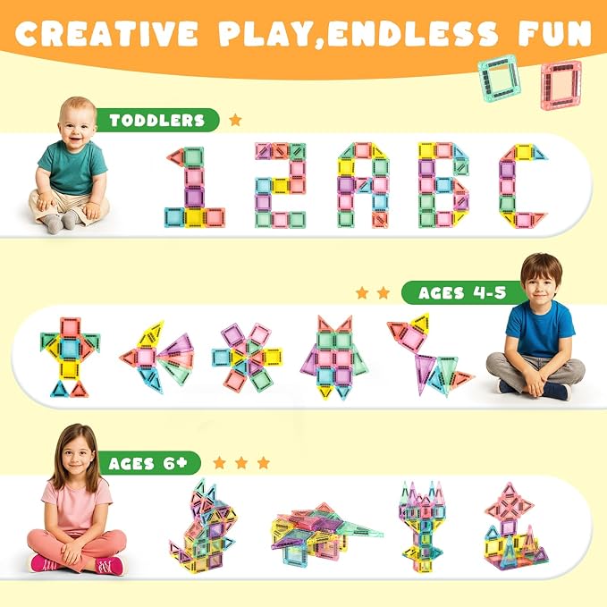 3 otters Mini Magnetic Tiles with Case, 42PCS | Travel Size, STEM Building Toys, STEM Building Toys, Classroom Prize, Screenless Play, Gifts for Toddlers