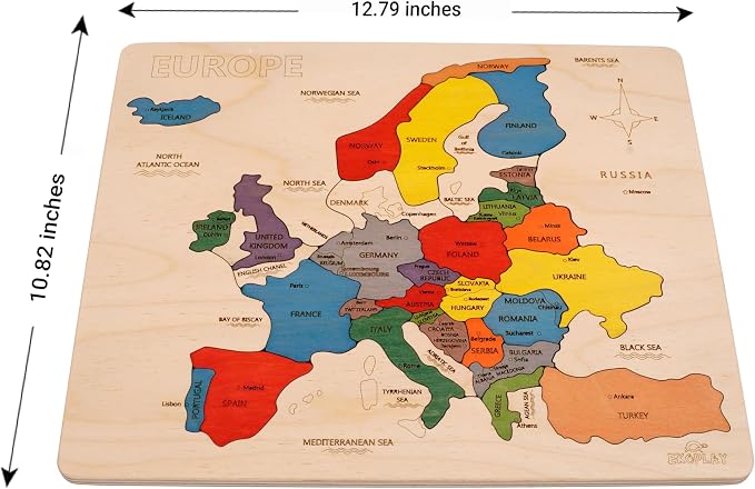 Europe Map Wooden Jigsaw Puzzle for Kids | 33 Puzzle Pieces | Learning & Educational Toy Gift for Boys & Girls Ages 4 Years and Above