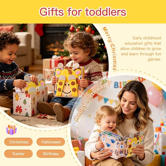 Montessori Busy Book, Suitable for Toddlers Aged 1-3, Felt Sensory Activity Book, Children's Travel Toy, Quiet Book Busy Board, Birthday Gift for Boys and Girls
