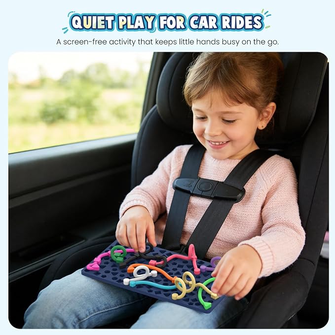 Sensory Activity Board: Ednzion Silicone Fidget Toy for Kids & Adults | Silent, No Mess, Calming for Anxiety, ADHD & Autism | Quiet Montessori Travel Toy with 12 Bendable Strings | Ages 3+