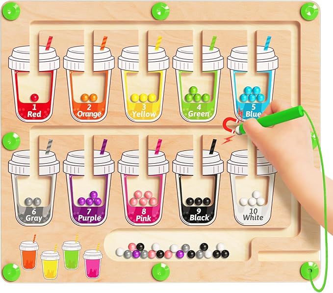 Magnetic Color and Number Maze, Montessori Toys for 2 3 4 Year Old - Cups | Birthday Gifts for Girls Boys, Wooden Color Matching Puzzle Board, Preschool Learning Activities Travel Toys for Ages 2-4