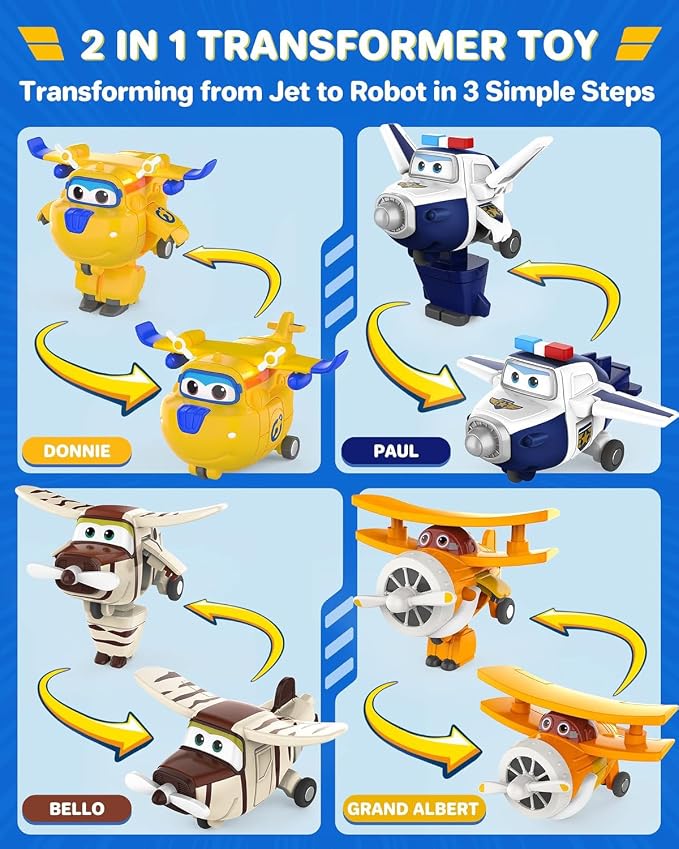 Super Wings Toys, Transformable Toys 2 Inch, Airplane Toy for Kids 3-5 Years Old, 15 Packs Transforming Jet Playset, Real Mobile Wheels, Birthday Party Supplies for Preschool Boys and Girls