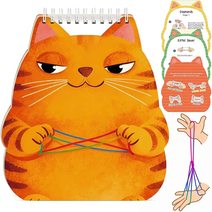 Kasfalci Cats Cradle Rainbow String Game Kit - Teen Girl Gifts for 6-8-12 Year Old Boys Girls - Road Trip & Travel Toys for Kids - Classic Finger Game with 2 Strings