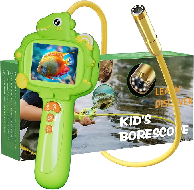 Kids Borescope Camera with Light, 2.4" Screen Kids Endoscope, Science Kits STEM Educational Toys for Boys & Girls Ages 4-12, Birthday Gifts for Indoor Outdoor Nature Explorer(Green)