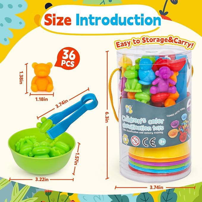 Color Sorting Toys for Kids,Counting Animals Matching Games Montessori Educational Preschol Learning Activities Sensory Traning Toys Gift for 3+ Year Old Boys Girls