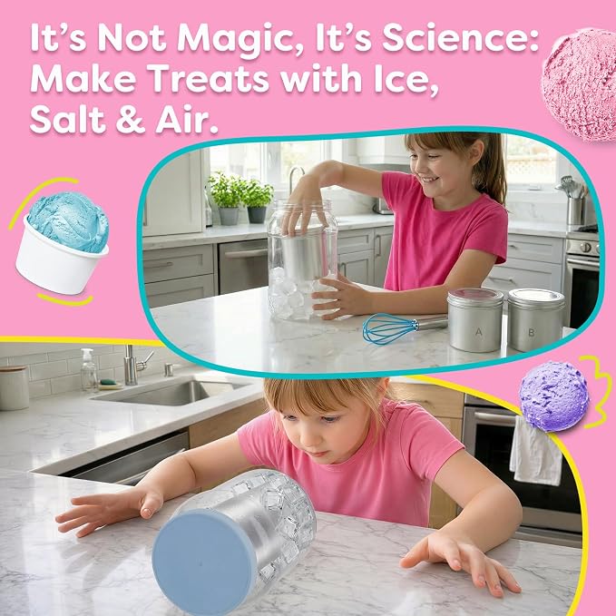 Aizweb Ice Cream Maker for Kids-Science Kits to Make Your Own Ice Cream | STEM Educational Food Science Experiments,Birthday Gifts for Boys&Girls Ages 5–14 | Includes Visual Recipes,Scoop,Cans&Whisks
