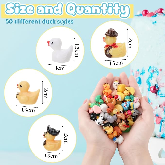 50 Pack Multicolor Mini Resin Ducks, Novelty Holiday Ducks | Tiny Ducks to Hide Prank, Little Ducks Party Favor for Birthday, Easter, Thanksgiving, Halloween, Christmas (50 Styles)