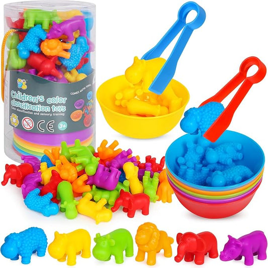 Counting Animals Montessori Toys, Color Sorting Learning Toys for Kids 3-5 | Sensory Bin Filler, Counting Bears, Fine Motor Skills, Preschool Educational Toy for 3 4 5 Year Old Boys Girls Birthday Gift