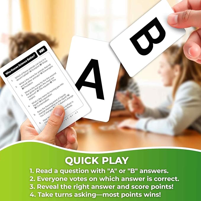 Quokka Card Games for Kids 8-12 - Board Family Games for Kids and Adults | Science Trivia Cards for Family Game Night - Who Knows Science Better 500+ Questions - Fun Card Game for Families and Teens