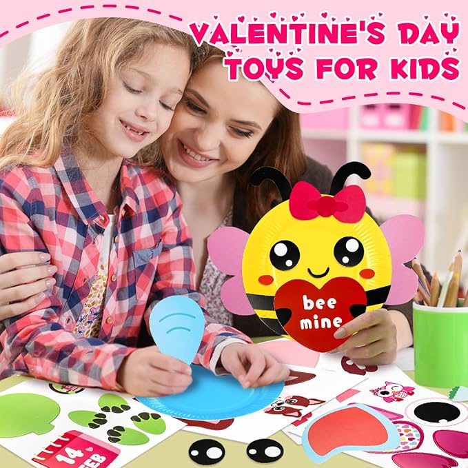16 Pack Valentines Day Crafts for Kids, Toddler Crafts Paper Plate Art Kit Gift for 3 4 5 6 Year Old Boys Girls DIY Kids for Birthday Party Favor Preschool Classroom Party Games ﻿