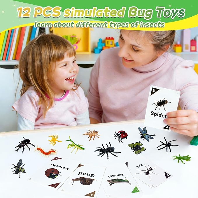 YongnKids 28 Pcs Bug Catcher for Kids with Butterfly Net for Kid Age 3 4-8 | Bug Catching Kit Outdoor Explorer Kit with Magnifying Glass Insect Catcher Tweezers, Insects & Insect Cognition Cards
