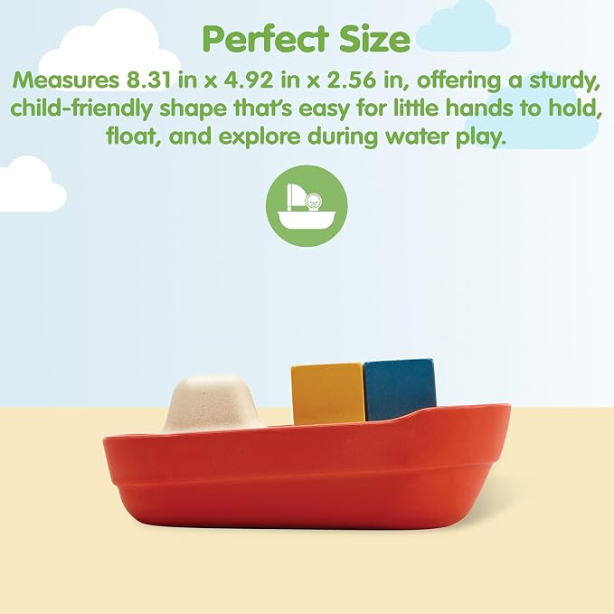 PlanToys® Cargo Ship Bath Toy for Toddlers Floating Boat Water Play Kids | floating boat, cargo blocks, cars bath toys, girls, boys, montessori educational, imaginative fine motor gift preschool set