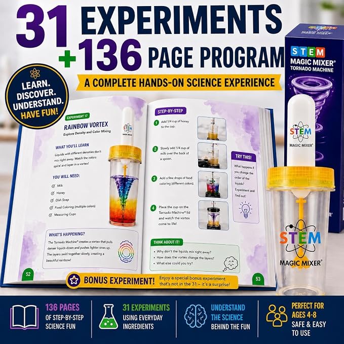 STEM Magic Mixer® Science Kit for Kids Ages 4–7 – 31 Hands-On STEM Experiments | Slime, Oobleck & Color-Changing Reactions | 136-Page PhD-Designed Program | STEM.org Certified
