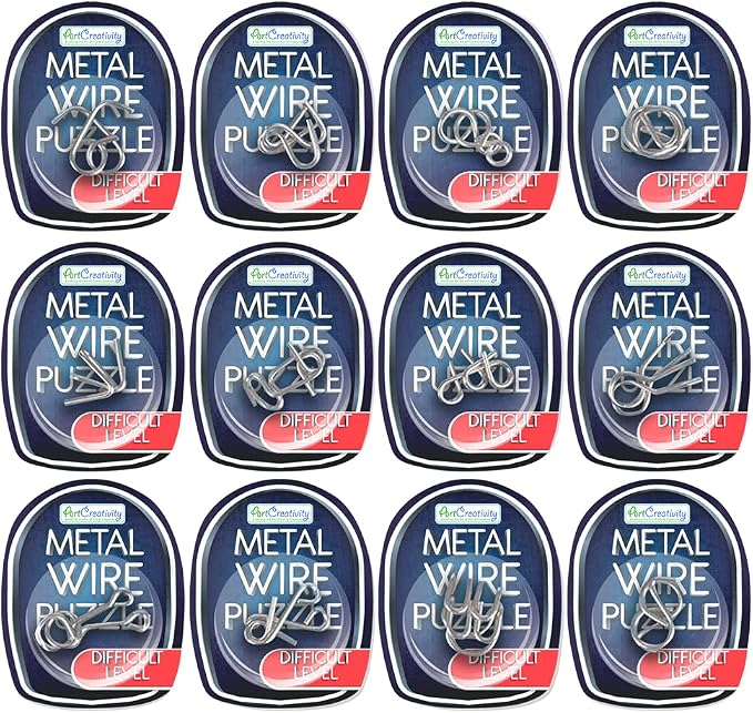 ArtCreativity 12 Metal Wire IQ Brain Teaser Puzzles for Kids Party Favors