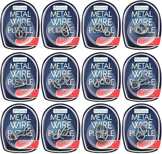 ArtCreativity 12 Metal Wire IQ Brain Teaser Puzzles for Kids Party Favors