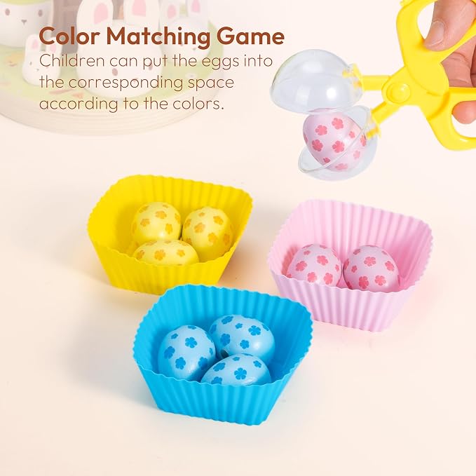 Easter Toys for Toddlers, Magnetic Easter Eggs, Picking Easter Bunny Toy, Montessori Toys for 3 4 5 6 Year Old, Wooden Sensory Color Sorting Toys, Spring Easter Basket Stuffers Gifts for Kids