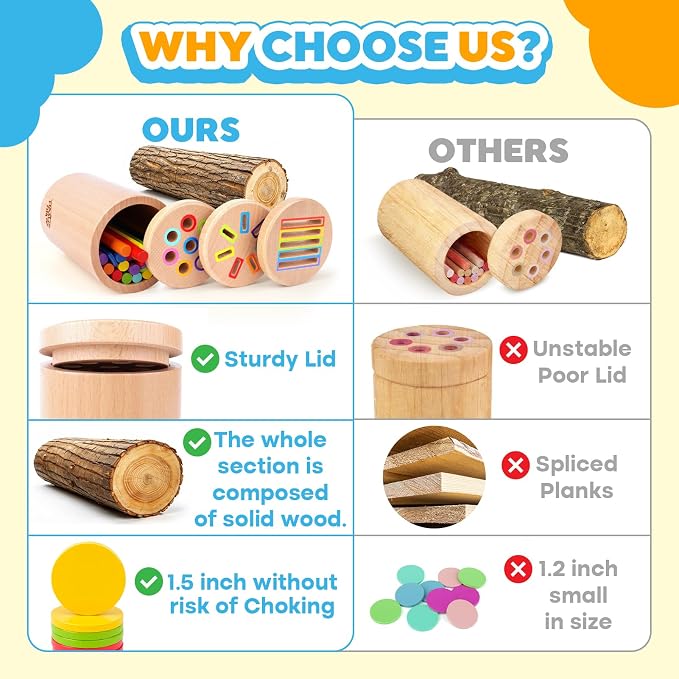 Wooden Montessori Baby Toddler Toys 3in 1 Learning Fine Motor Preschool Toy | Educational Color Sorting and Cause and Effect Sensory Activity for Toddlers 1-3, Birthday Gift for 12 Month Old Boys Girls