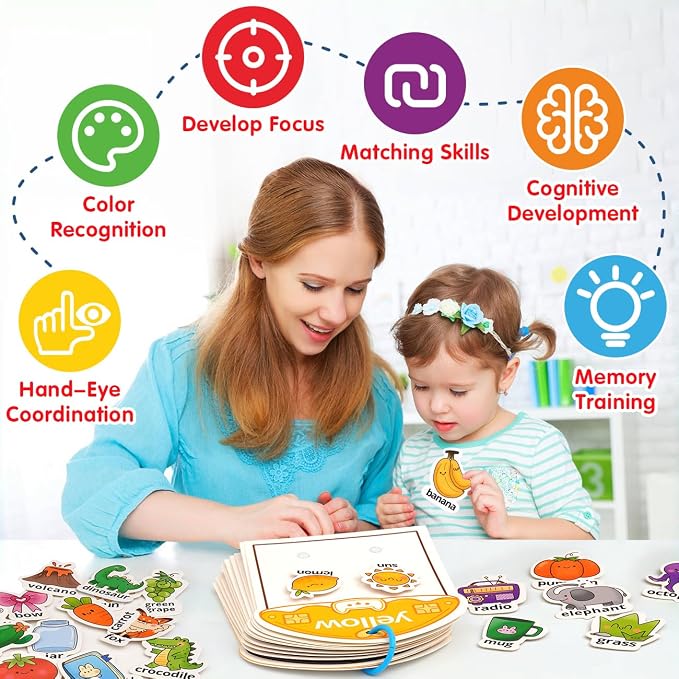 Montessori Busy Book Color Sorting Toys for Toddlers 2-4 Years | Educational Preschool Learning Activities for Kids, Sensory Fine Motor Matching Games for 3 Year Old Boys Girls Gifts