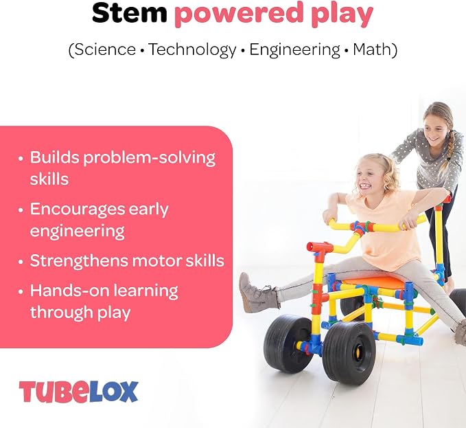 Tubelox Deluxe STEM Building Toy Set & Storage Bag | 220 Piece Life-Size Construction Kit for Kids | Portable PVC Pipe Blocks for Forts, Vehicles & Creative Play | Durable Indoor/Outdoor Toy | Ages 3+
