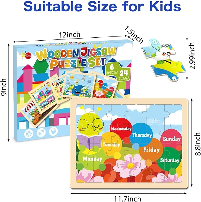 Montessori Wooden Puzzles for Toddlers 3-5, 6 Packs 24Pcs Solar System Learning Toys, Educational Preschool Puzzle Set, Toys for Kids Age 3 4 5 6 7 8, Birthday Gift for Boys Girls（Season）