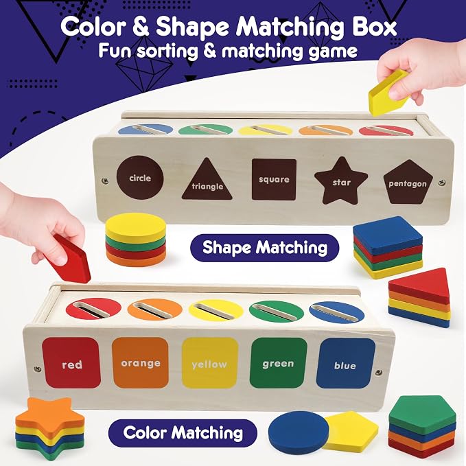 Wooden Sorting Toy Montessori Color & Shape Sorter Class Activity Toddlers Fine Motor Game Teaching Tool for Colors and Shapes Recognition, Birthday Gifts for Boys and Girls