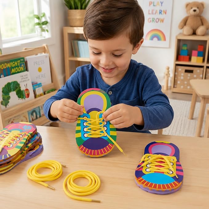 10 Sets Educational Kids Shoelace Tying Practice Toy Set | Interactive Lacing Board Set Builds Dexterity And Independence Teaching Tool of Essential Daily Living Skills