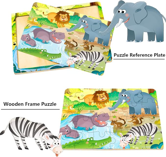 Puzzles for Kids Ages 3-5 24 Piece Wooden Puzzles 6 Pack | Colorful Toddler Jigsaw Puzzles, Educational Learning Toys, Birthday Gifts for Boys Girls