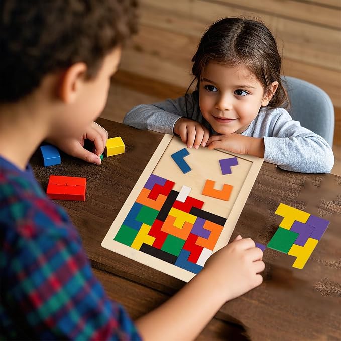 3 otters Wooden Blocks Puzzle 2 Set Russian Brain Teaser Tangram Intelligence Toys STEM Montessori Educational Gift for Kids Stocking Stuffers (Pack of 3)