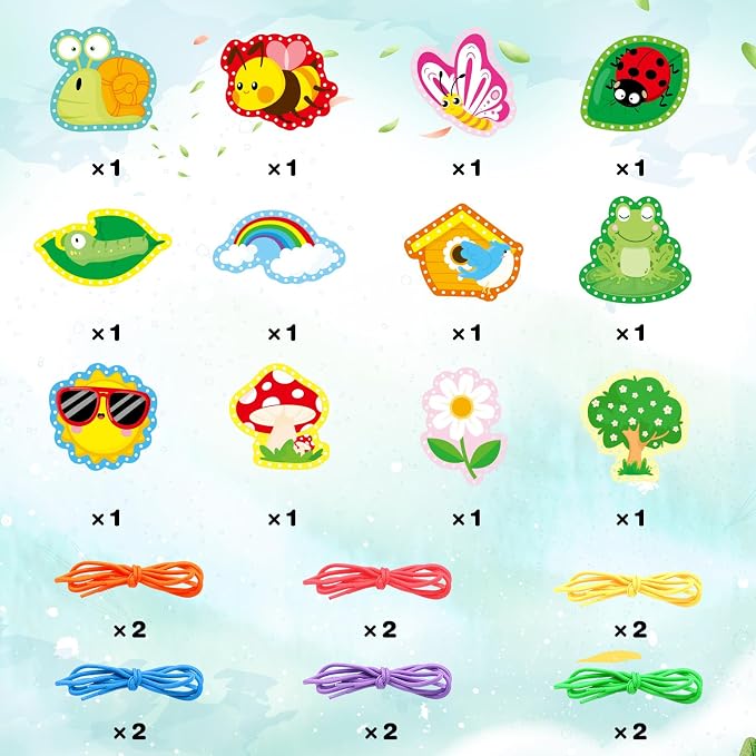Omlisca Springtime Lacing Cards for Kids 12 Packs Double Sided Sewing Kits Flower Rainbow Butterfly Sewing Cards Educational & Learning Activities Fine Motor Skill for Preschool Supplies Spring Decor