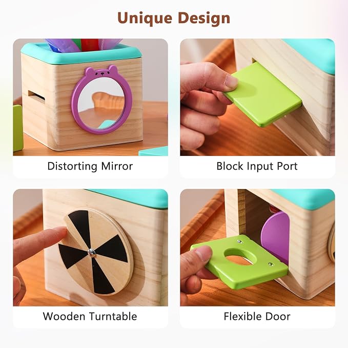 Youuys Wooden Baby Tissue Box Toy - Montessori Tissue Box Toy for Babies 12 Months with 3 Shape Blocks & 8 Silk Paper, Baby Boy Girl Gifts for Babies 12 18 Months Old Birthday Children Day