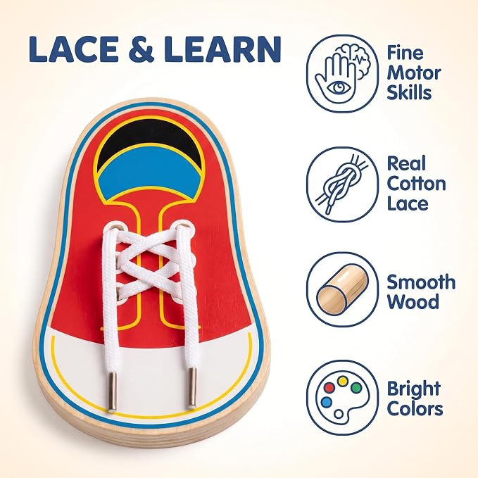 Red Wooden Shoe Tying Practice, Learn to Tie Your Own Shoes Threading Lacing Shoes Training Early Learning Kits, Threading Lacing Training Board Early Learning, Education Decorative Accessories