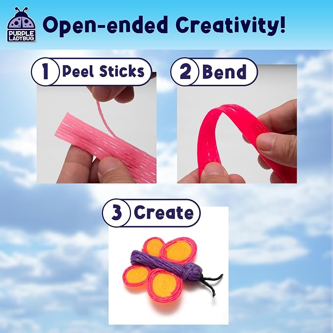Wax Craft Sticks for Kids 300 PCS in 15 Colors, Mess-Free Sensory Craft | Reusable Bendable Wax Sticks, 6 in and 12 in Lengths, Non-Toxic, Screen-Free Road Trip and Airplane Travel Toy, Ages 4+