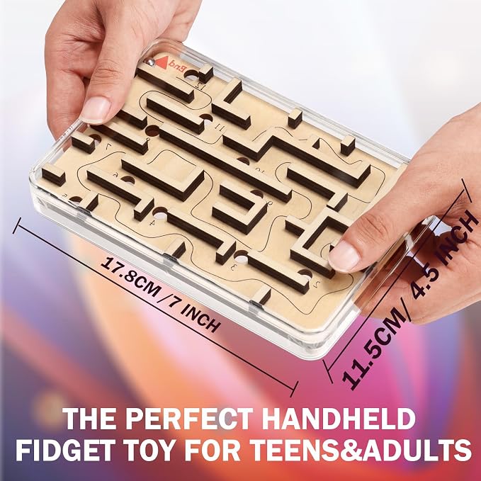 Handheld Fidget Brain Teaser Puzzle Game for Kids - Challenging Wooden Labyrinth Marble Maze for Boys - Fun Brain Teaser Fidget Toys for Travel Christmas Stocking Stuffer for Kids Ages 3 4 5 6 7 8