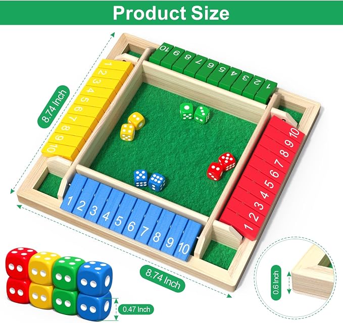 Shut The Box Game Wooden Math Dice Board Game 2-4 Players | Board Game for Family Nights, Classrooms, Bars, Parties & Travel, Ideal Birthday & Christmas Gift for Kids, Adults & Seniors