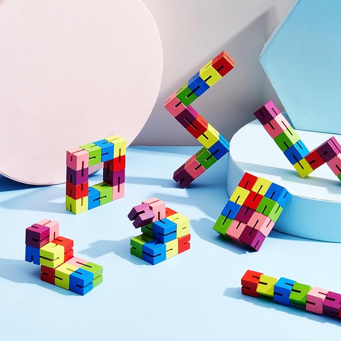 Sumind 6 Pcs Wooden Fidget Cubes Toy Twist Block Puzzle Sensory Toys for Teens Adults, Colorful Sensory Snake Brain Teaser Party Favors Pocket Stress Relief Gift for Classroom Prize Stocking Stuffers