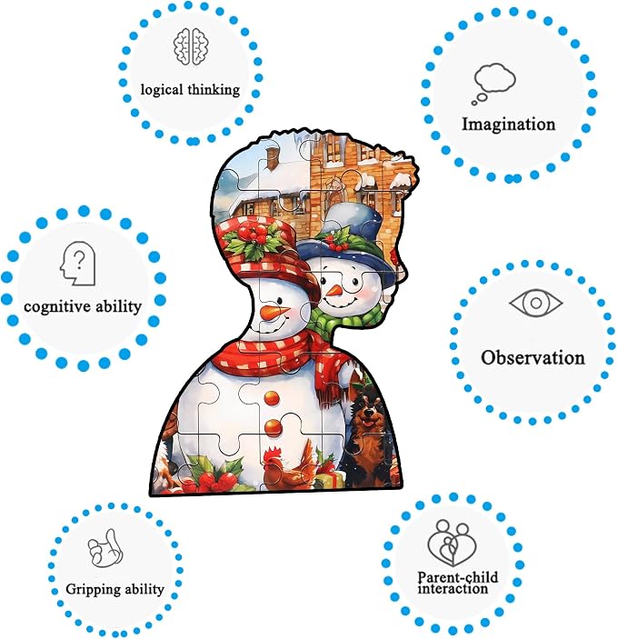 LELEMON 100 Pieces Jigsaw Puzzles for Kids Ages 4-8 Cute Winter Snowman Educational Puzzles Boys Girls Children Learning Educational Puzzles Portable Box Pack Toy