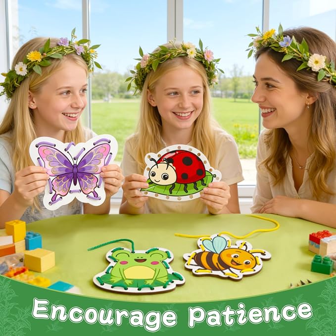 Wooden Lacing Cards Spring Lacing Card Fine Motor Skill Activity | Perfect parent-child activity for preschool learning, classroom use, and homeschool education.