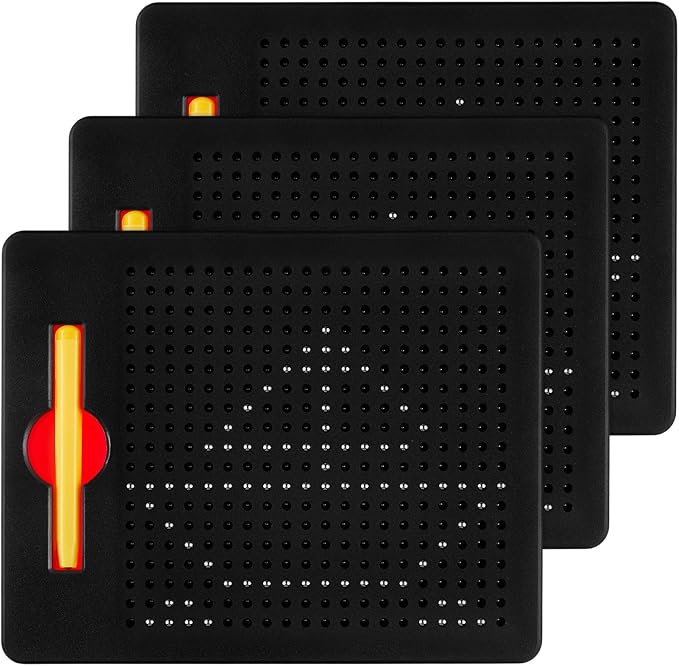 Yexiya 3 Pcs Magnetic Drawing Board for Kids, Toddler Travel Drawing Kit Magnet Sketch Thread Board with Stylus Pen and Beads Toy for Child Quiet Time Activities (7 x 8.5 Inches,Black)