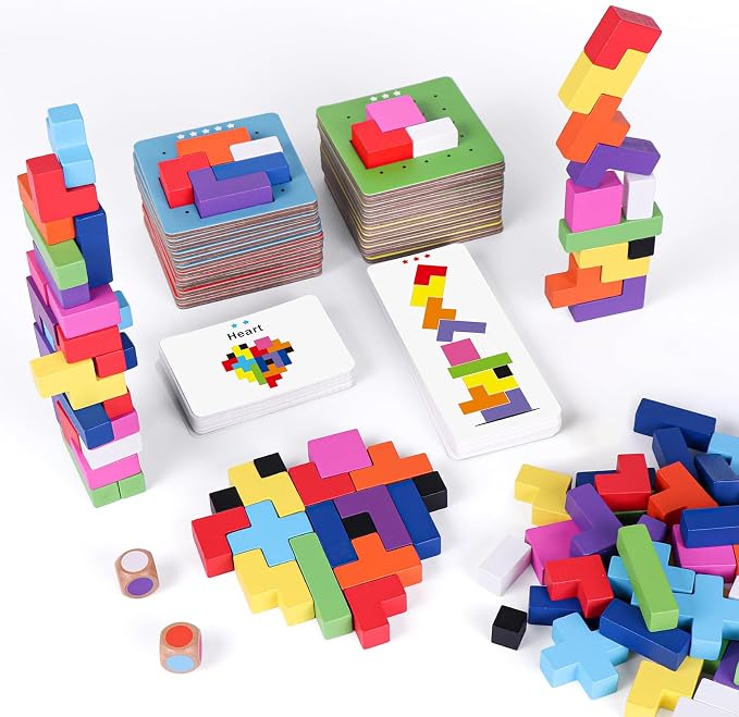 Wooden Block Stacking Games 120Pcs, 1-6 Players, Ages 4+ | 4 More Ways Play Fast-Paced Building Block Game for Party Game Night, Classroom Challenging Board Games for kids
