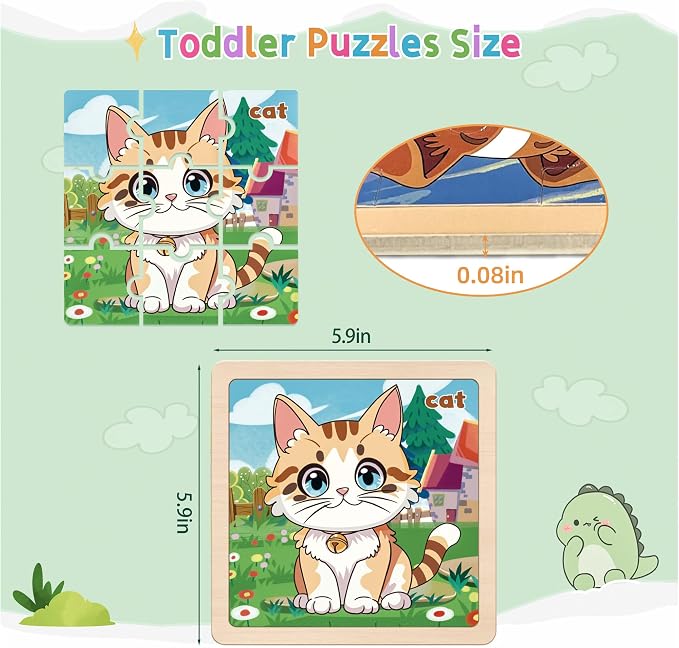 Wooden Farm Puzzles for Toddlers, 8 Pack 9 PCS Jigsaw Puzzles for Kids | Wooden Puzzles for Toddlers 3-5, Animal Puzzles for Kids 3-5, Preschool Puzzles Learning Educational Sets Toys
