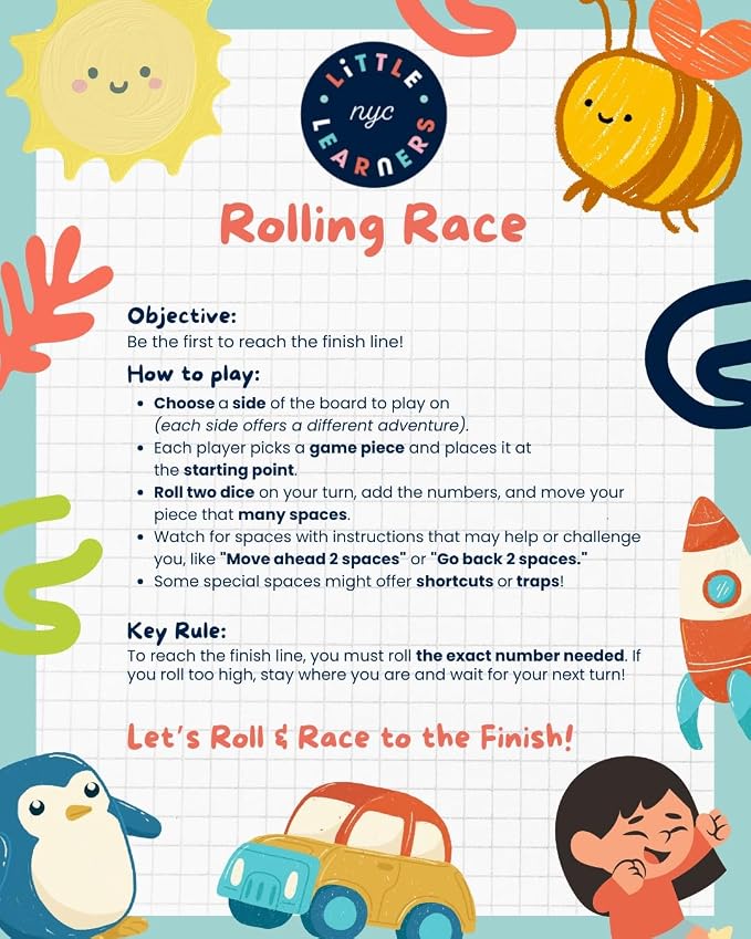 Rolling Race – Math Board Game for Kids Ages 4+, Fun Addition & Subtraction Learning Game