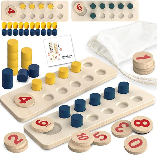 Counting Peg Board Montessori Toys for Kids Aged 3 4 5 6 Years Old, Montessori Math Manipulatives Materials Wooden Preschool Learning Number and Counting Games for Home School Classroom Teaching