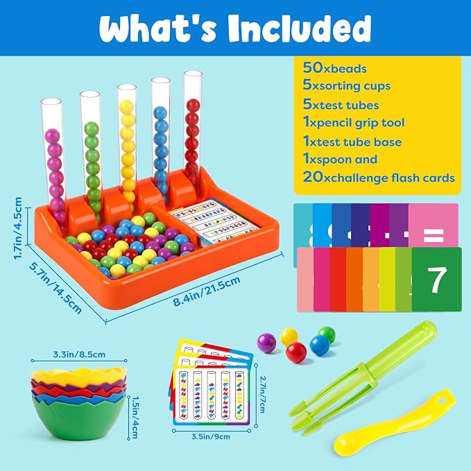 Aizweb Counting and Color Sorting Toys for Toddlers,Tweezer Tongs Color Sorting Kit,Montessori Preschool Kindergarten Learning Activities,STEM Math Manipulatives,Educational Fine Motor Skills