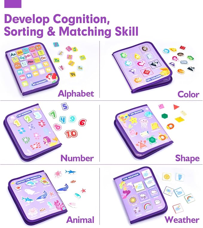 hahaland Busy Board Montessori Toys 3 Year Old Girl Gifts 3rd Bithday Idea | 8 in 1 Preschool Learning Activities - Educational Toys Little Girls Age 3 Travel Busy Book for Airplane Car Rides