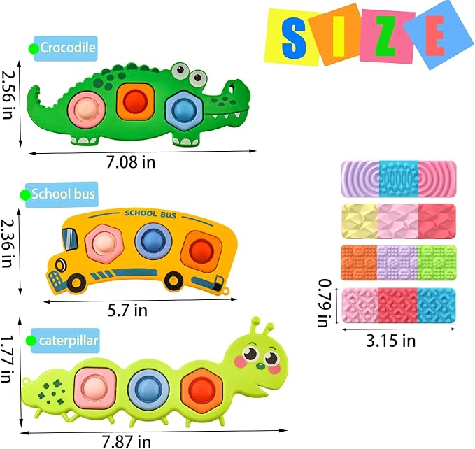 7Pc Easter Gifts for Kids Fidget Popper Toys for Kids Sensory Strips Sensory Push and Popping Bubbles Montessori Busy Toy,Textured Suction Sensory Toys for with Autism, Pop for Classroom Gifts