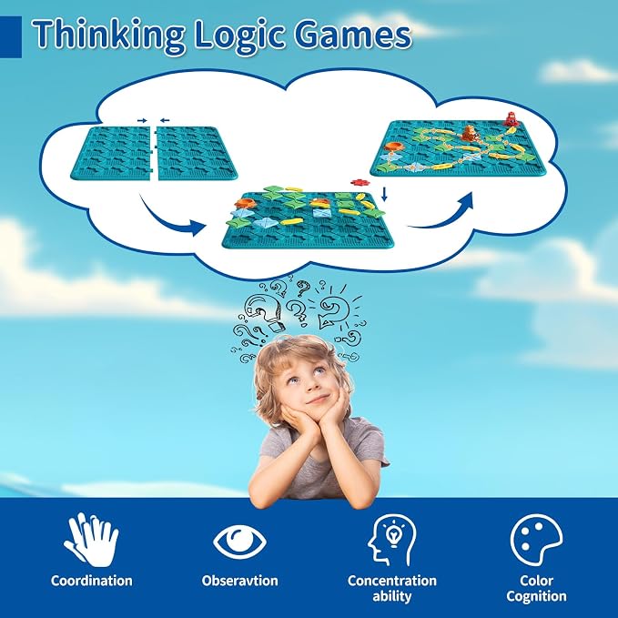 Kids Board Games Learning Toys, STEM Educational Logic Kits with 200+ Challenges & 4 Difficulty Levels, Brain Puzzles Maze Games for Boys Girls Ages 3-10 Birthday Gifts